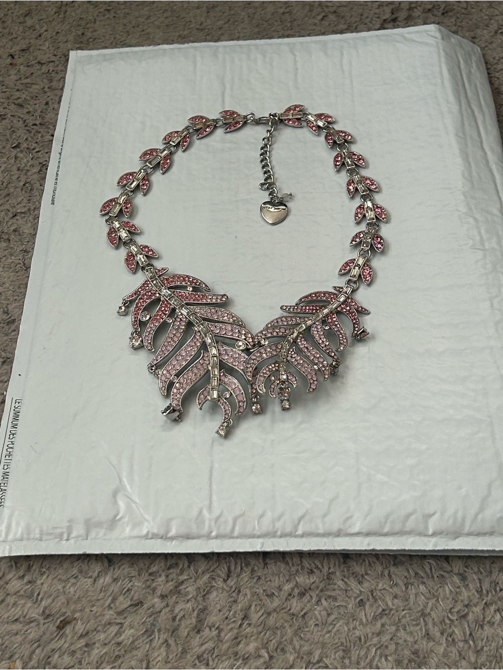 Betsey Johnson Pink Crystal Leaf Bib Necklace
